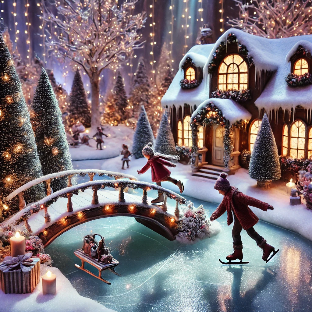 Snødekt bro og skøytebane