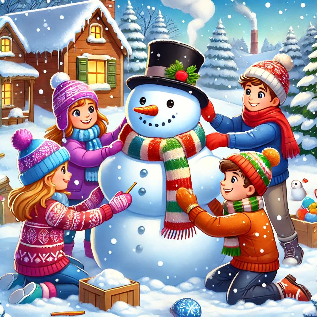 Barn som lager snømenn