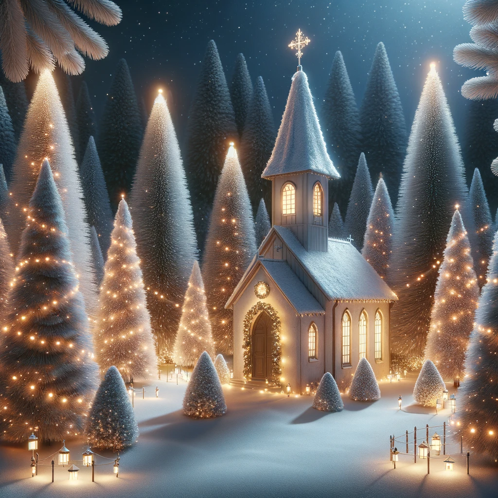 En fredfull kirke omringet av snø