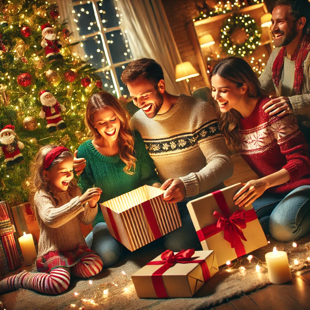 Familie pakker opp gaver