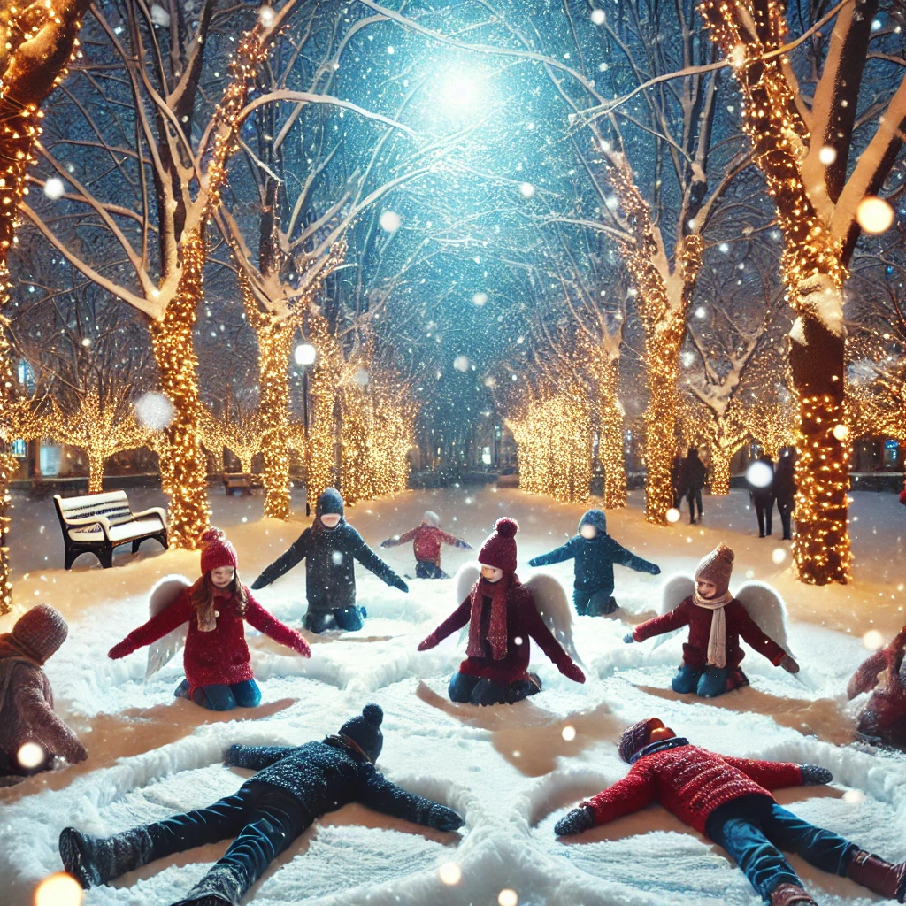 Snøengler i skumringen