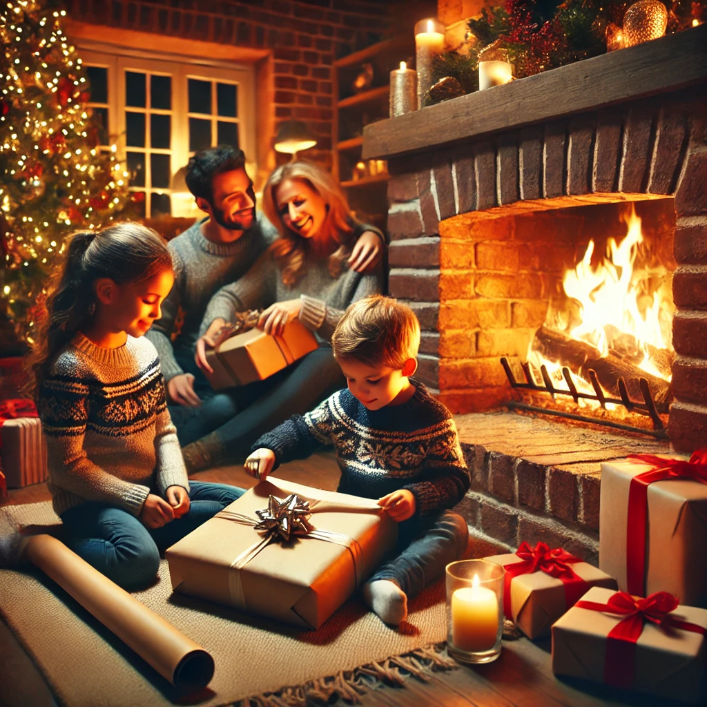Familie åpner gaver
