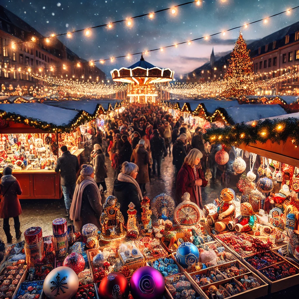 Julemarked med lys og boder